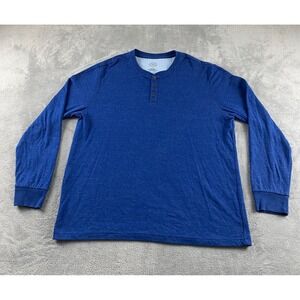 St Johns Bay Mens XL‎ Blue Heathered Long Sleeve Henley Shirt Cotton Blend